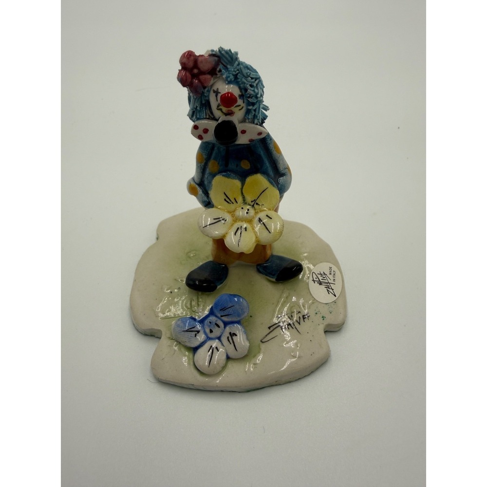 Vtg Artist Signed ZamPina Italian Ceramic Figurine‎ "Clown with Flowers"